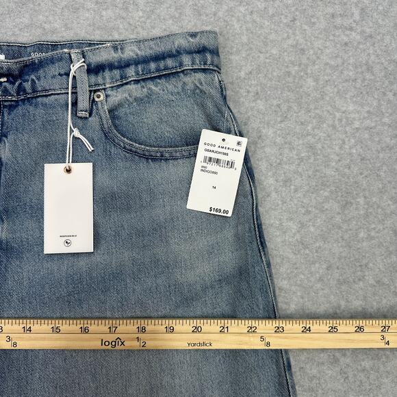 Good American Good Standard Barrel Jeans 14 Indigo High-Rise Wide Tapered Cuffed - Picture 10 of 13